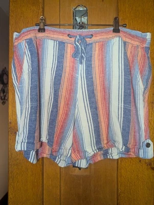 Per Se Shorts Womens Size XL Linen Blend Striped Cuffed Pockets tie Beachy - Image 1 of 4