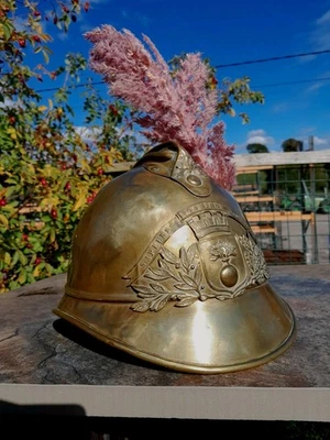 Antique French Fireman’s Brass Helmet Sapeurs Pompiers District Of LaChapella  - Image 1 of 4