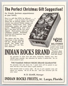 1940 Indian Rocks Fruits Christmas Gift Box Largo Florida Vintage Print Ad - Picture 1 of 1
