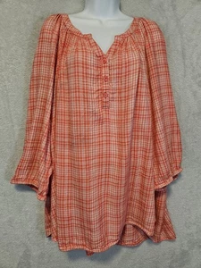 Camisa Top Catherines Mujer 5X Roja Blanca Cuadros Boho Campesina Mezcla Algodón LEER - Imagen 1 de 19