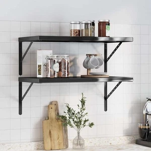 Estante de pared vidaXL negro acero inoxidable 29,5 x 15,7 x 1,2 pulgadas - Imagen 1 de 11