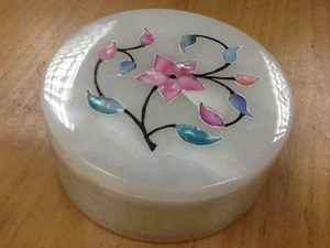 Onyx/Marble Trinket Box Mother Of Pearl Inlaid Lid 4" 10cm Jewellery Gift - Picture 1 of 9