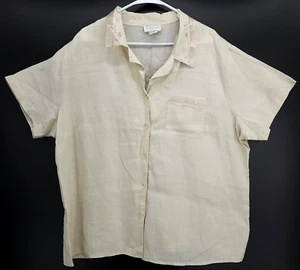 Jordan Leinen Bluse Top beige Knopfleiste bestickt Blumenmuster Größe 22W - Bild 1 von 7