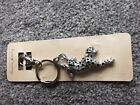 FASHION JEWELLERY LEOPARD KEYRING/BAG CHARM SILVER COLOUR WITH BLACK STONES 