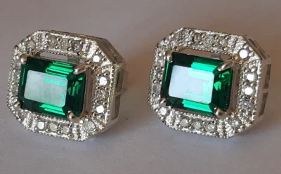 Luxus Gold 585/14k Smaragd Ohrstecker 3,00ct. Unbehandelt + 0,60ct. Brillant NEU - Bild 1 von 4