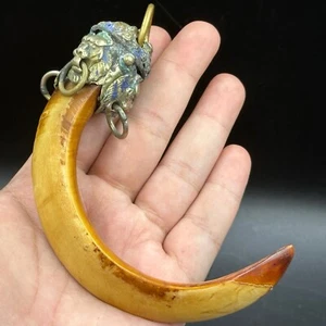 Very unique ancient Roman Animal teeth bronze large pendant with lion faces - Imagen 1 de 10