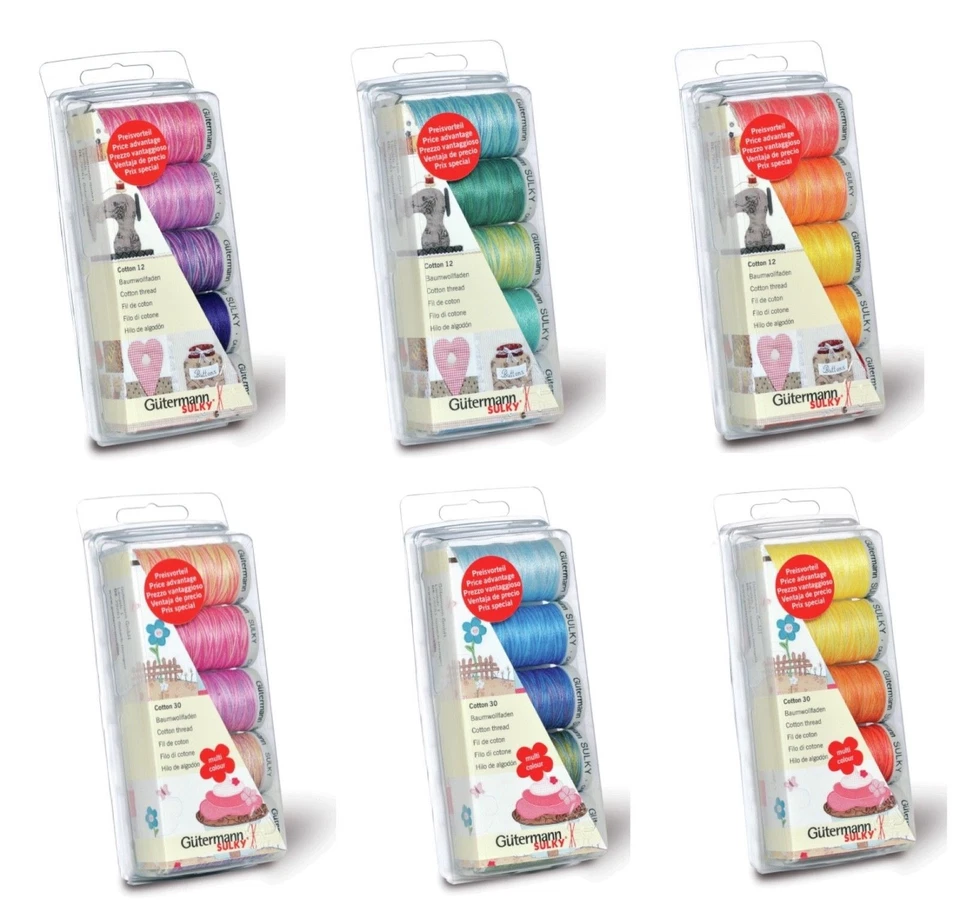 Gutermann Sulky Cotton Thread Set Cotton 12 or Cotton 30 Red Yellow Pink Purple - Image 1 of 1