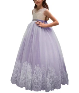 Flower Girl Dress for Wedding Kids Lace Pageant Ball Gowns Size 8 z Lilac - Picture 1 of 4
