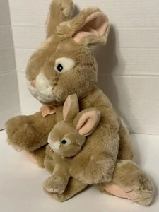 Russ Berrie Apricot Mommy and Baby Honey Bunny Rabbits Plush Stuffed Animal 16'' - Picture 1 of 17
