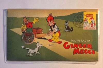 2021 Australia PNC 100 Years of Ginger Meggs $1 Dollar Coloured Coin & Stamp RAM - image 1 of 2