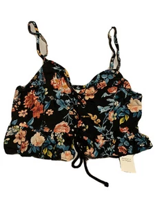 Black Floral Ruffle Cami Top/ Floral Babydoll Cami Top Tie Front - Picture 1 of 6