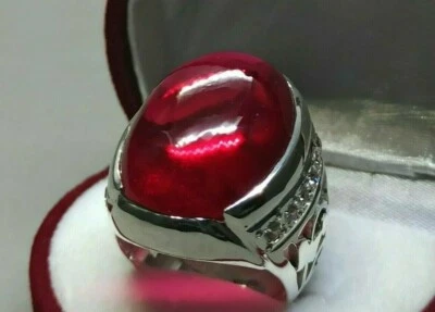 Big Cabochon Deep Red Ruby Sterling Silver 925 Roby Handmade Yaqoot Mens Ring — 第 1/4 张图片
