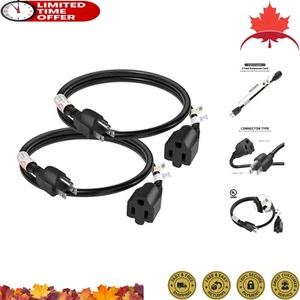 Black Extension Cord - 2 Pack, 2ft, 14 Gauge, 15 Amp, 1875W, UL Listed - Picture 1 of 10