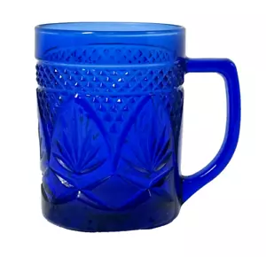 Vintage Cristal D'Arques-Durand Sapphire Blue Cup Embossed Cystal 8 ounce Mug - Picture 1 of 9