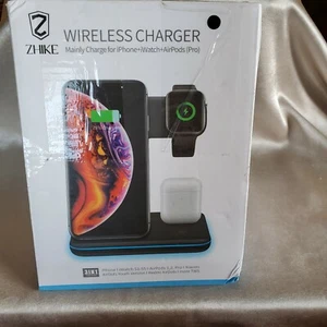 Wireless Charger, ZHIKE 3 In 1 Qi-Certified 15W Fast Charging Station -T8 - Picture 1 of 10