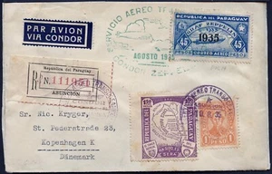 Zeppelin 1935 Paraguay 10. SAF Reko-Brief 45 Pesos Dänemark Si 0316 / 2364 - Bild 1 von 2
