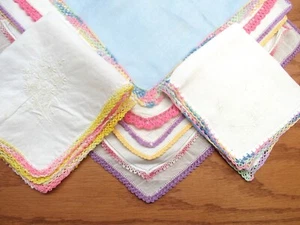 Vtg Lot Of 8 Linen and Cotton Hankies Handkerchiefs Colorful Crochet tatting - Picture 1 of 5