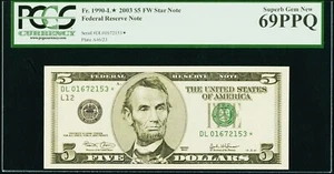 $5 2003 Federal Reserve* Star Note PCGS Superb Gem New 69 PPQ - Picture 1 of 3