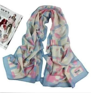 100% wool scarf women neckerchief Shawl wrap large plaid blue pink red soft W191 - Picture 1 of 3
