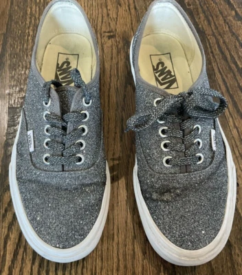 Vans 721278 Auténticos Zapatos de Skate Lurex Brillo Plateados EE. UU. Talla M 7 W 8.5 Foto 1 de 4