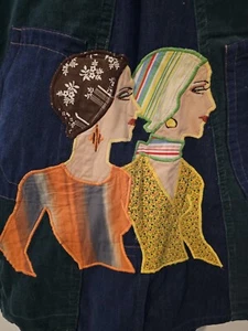 Vintage Corduroy Denim Maxi Skirt 20s Flapper Applique Size XS Upcycle Jeans 70s - Picture 1 of 10