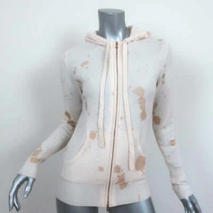 Brodie Cashmere Gold Foil Zip-Up Hoodie Sweater Cream Size Small - Picture 1 of 7