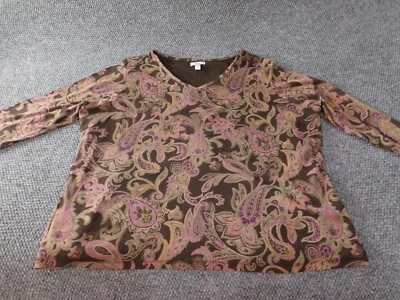 Croft & Barrow женская блузка 3 X плюс коричневый цветочный v-образным вырезом пуловер классическая футболка - Изображение 1 из 4