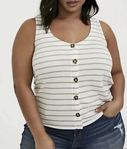 Torrid Tank Top Beige Brown Stripe Terry Cloth Sz 10 Tortoise Buttons NWT $35 - Picture 1 of 9
