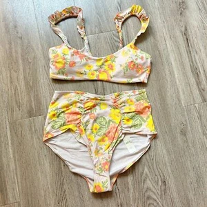 Conjunto de bikini floral con volantes Aerie talla L TOTALMENTE NUEVO - Imagen 1 de 9