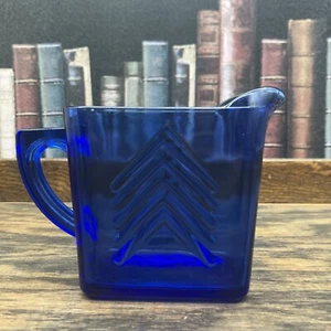 Vtg Hazel Atlas Depression Glass 4” Cobalt Blue Small Pitcher Chevron - Picture 1 of 10