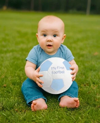 NURSERY TIME Light Blue My First Football Baby Soft Toy & Rattle Baby Gift Baby Shower Gift