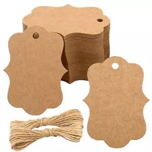 100PCS Brown Paper Tags,Scalloped Gift Tags with String,Price Tags,Blank - Picture 1 of 6