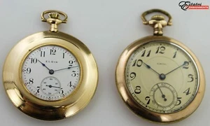 2 Vintage Elgin and Admiral Gold Filled Open Face Pocket Watches - Picture 1 of 10