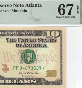 2017A $10 ATLANTA * STAR * ⭐️ FRN. PMG SUPERB GEM Uncirculated 67 EPQ Banknote. - Picture 1 of 3