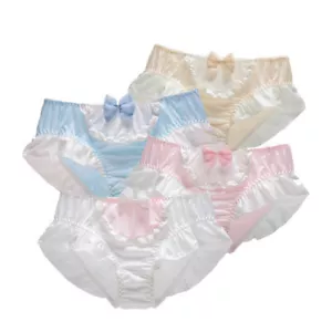 Women Lace Ruffle Knicker Underwear Lolita Sweet Milk Silk Bikini Frilly Panties - Picture 1 of 19