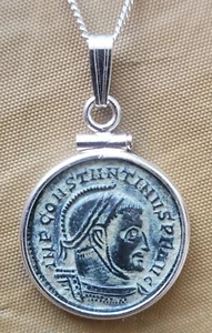 First Christian Roman Emperor Constantine the Great Coin Solid Silver Necklace - Picture 1 of 9