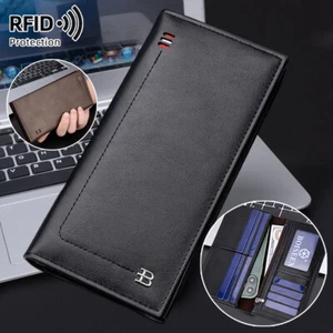 Billetera larga de cuero RFID para hombre Chequera Tarjeta Dinero en efectivo Cartera Bolso de mano - Imagen 1 de 29
