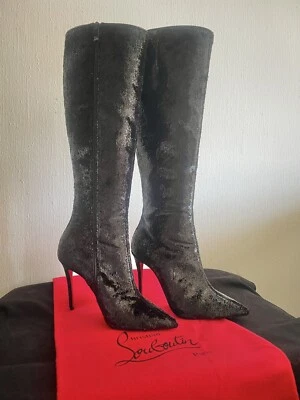 САПОГИ до колена Christian LouBoutin Kate Botta 100 черные. США размер 8 новый в коробке - Изображение 1 из 4