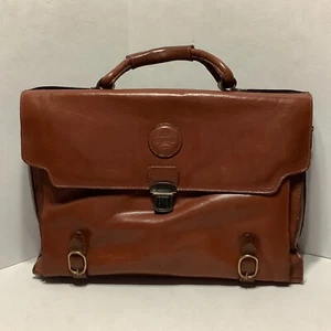 I Ponti Genuine Leather Briefcase Bag Made In Italy 17" x 12" x 4" Brown - Picture 1 of 15