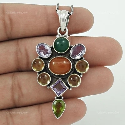 Runder Natürlicher Grüner Onyx 925 Silber Tochtertag Handgefertigter Anhänger - Bild 1 von 4