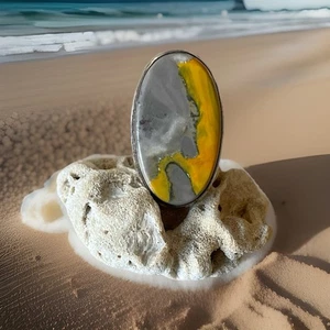 Anillo de piedras preciosas de jaspe abejorro talla 8 - chapado en plata de ley - nuevo - Imagen 1 de 4