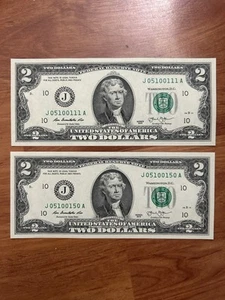 UNITED STATES Fereral Reserve Banknote 2 Dollars ( x2 ) Uncirculated - Fancy S/N - Picture 1 of 2