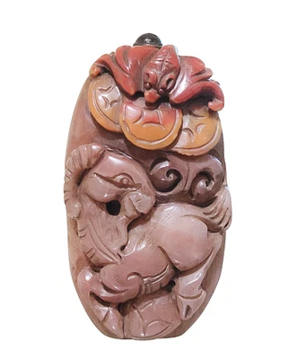 Китайский трехслойный табакерка из халцедона агата с высоким рельефом олень и летучая мышь - Изображение 1 из 4