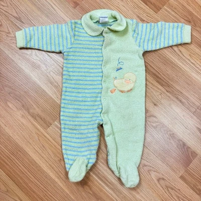 Carter's Baby One Piece Vintage Footed Terry Cloth Duck Green Snap 6-9 Mos - Image 1 of 4