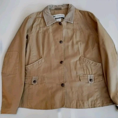 Columbia Outdoor Brown Womens Large Jacket Leather Trim Wood Buttons Hiking  - Imagem 1 de 4