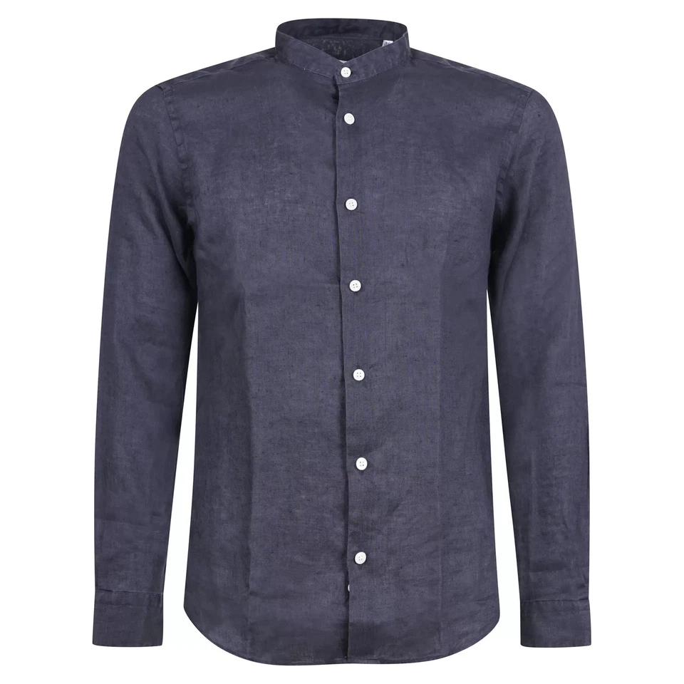 Lavorazione Sartoriale - Camicia blu coreana in lino slim fit per uomo - Immagine 1 di 1