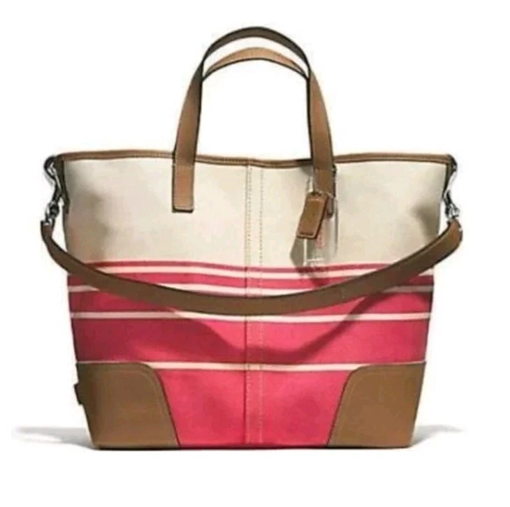 Coach Bag Tote Hadley Variegated Striped Duffle F29921 Brilliant Blue B2l