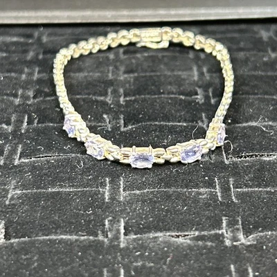 Brazalete Tenis 8" Piedras Preciosas Amatista Plata Esterlina 925 Línea STS-Tailandia Foto 1 de 4