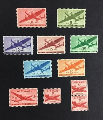 U.S.  1941-1948 XF MNH Sc#C25-31, Sc#C32-33, Sc#C37. Cv$21.    (W59) - Image 1 of 2