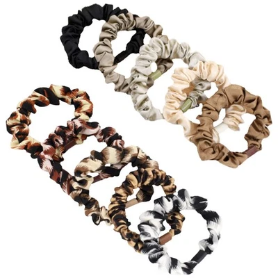 10 PCS Leopard Silk Satin Scrunchies Small Elastic Hair Ties Ponytail - Image 1 of 4